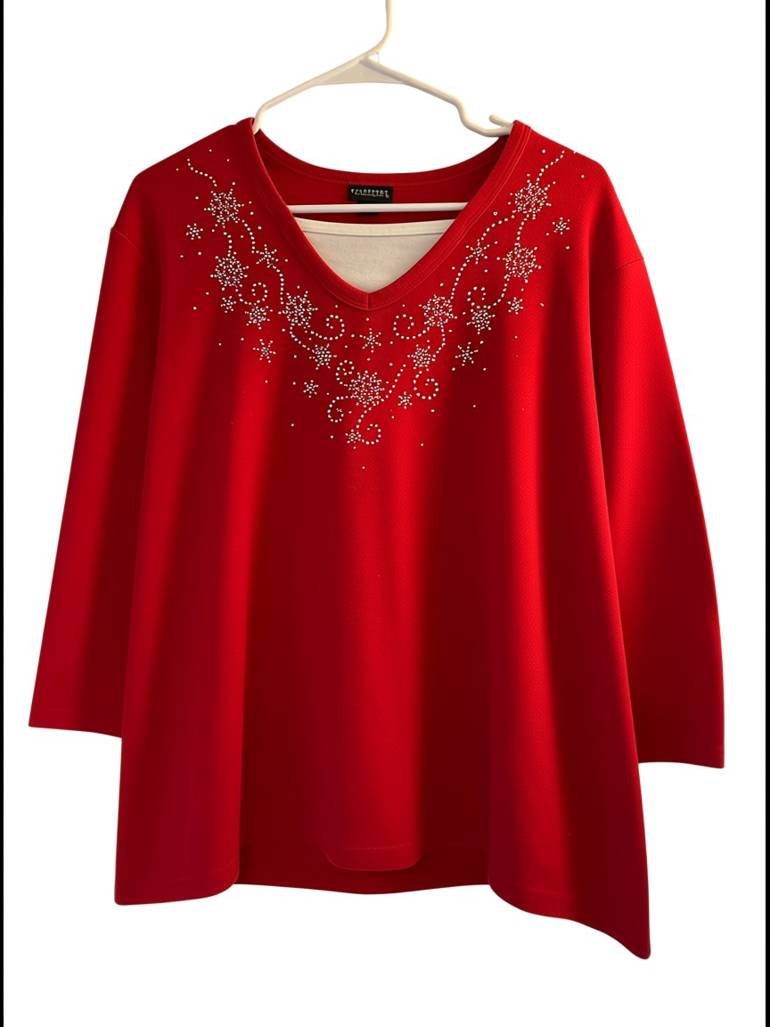 Women’s Rhinestone Embellished Long Sleeve Top by Trilogy by Morning Sun Dressy Casual Shirt