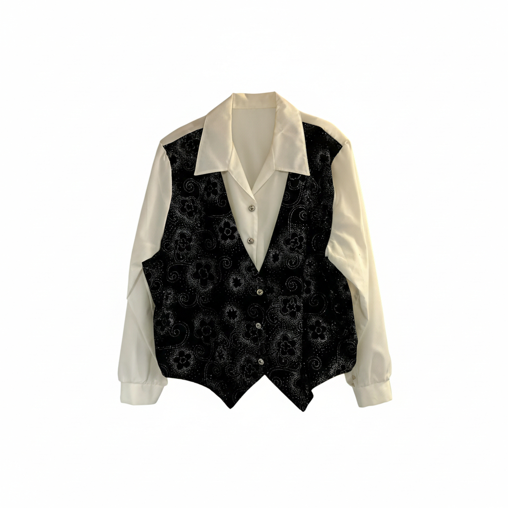 Women’s Layered Blouse with Floral Vest Detail by Bobbie Brooks Woman Dressy Casual Top