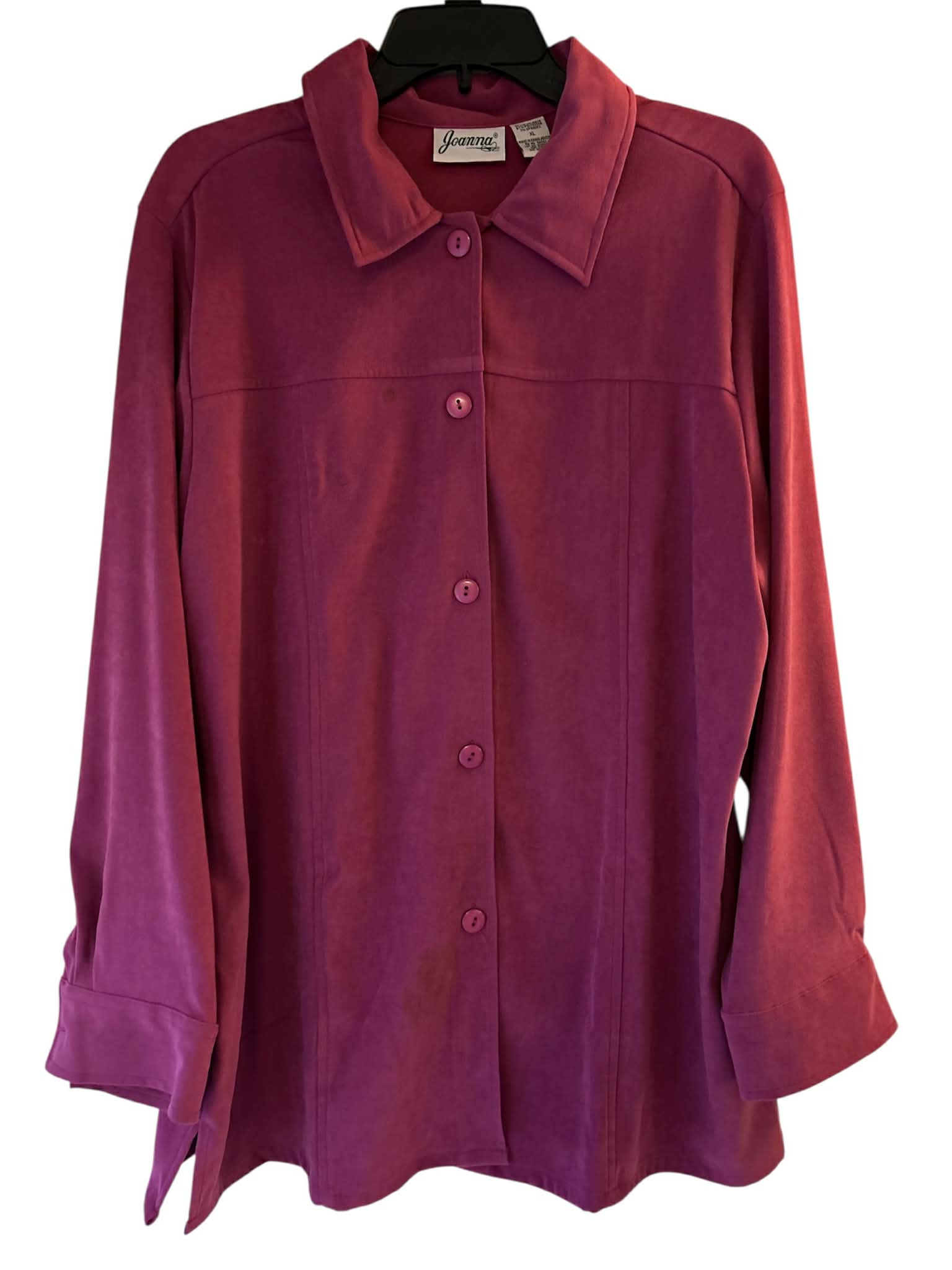 Women’s Faux Suede Button Front Top by Joanna Soft Stretch Dressy Casual Blouse