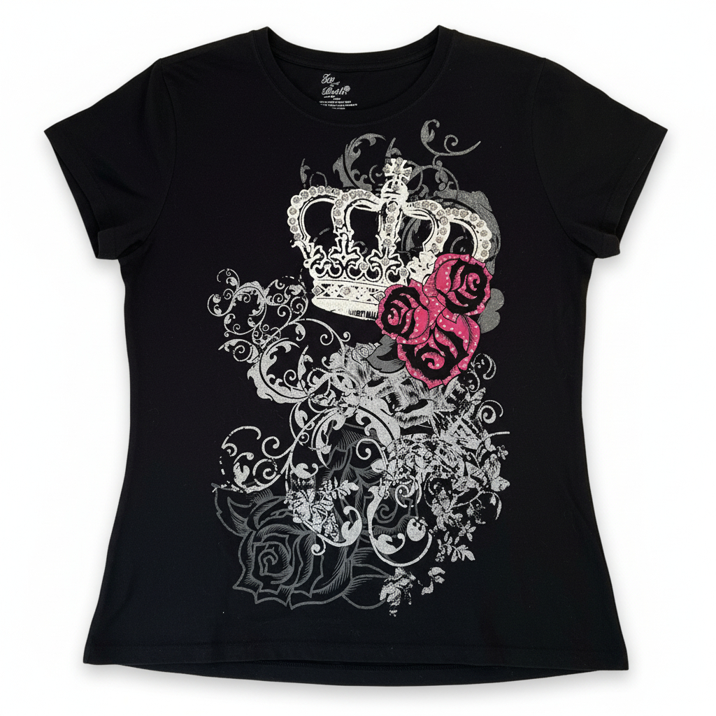 Women’s Plus Crown Graphic Tee by Zoey and Beth Rhinestone Rose Short Sleeve Casual Top