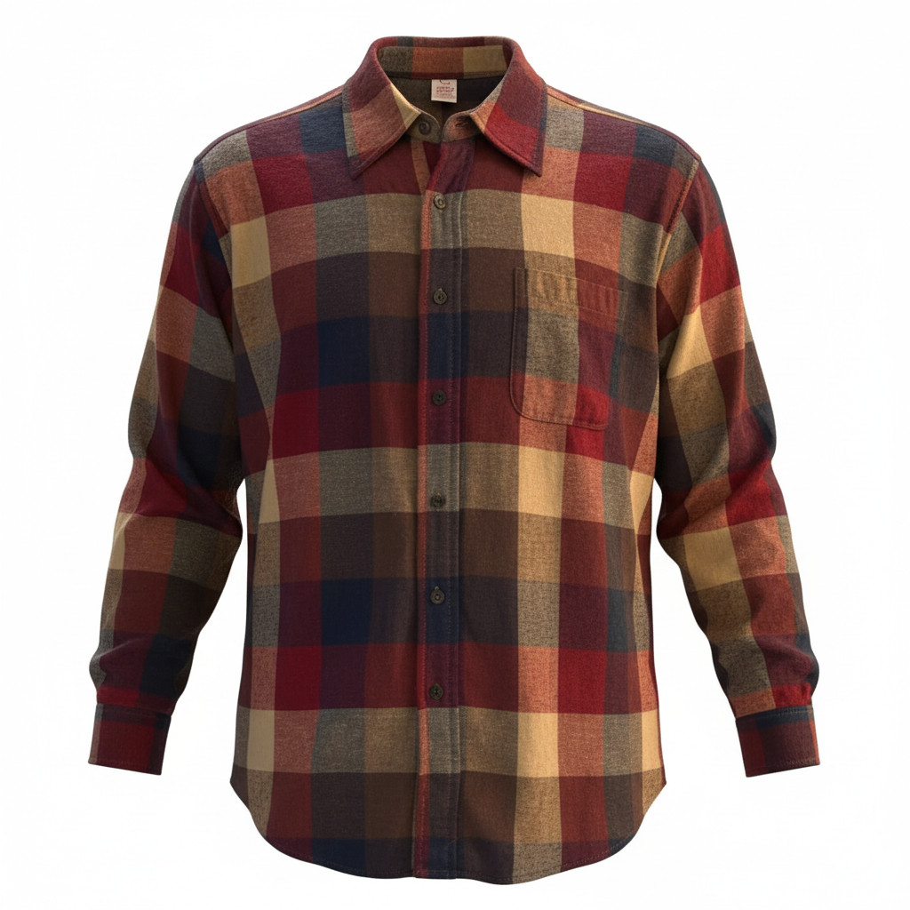 Men’s Plaid Flannel Button Up Shirt by Open Trails Outdoor Casual Long Sleeve Pocket Shirt