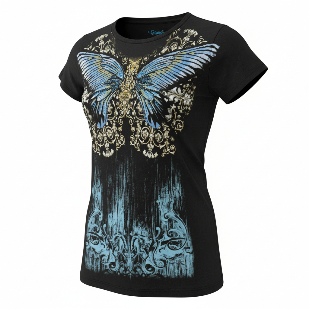 Women’s Graphic Butterfly Tee by Mithu Short Sleeve Casual Statement Top