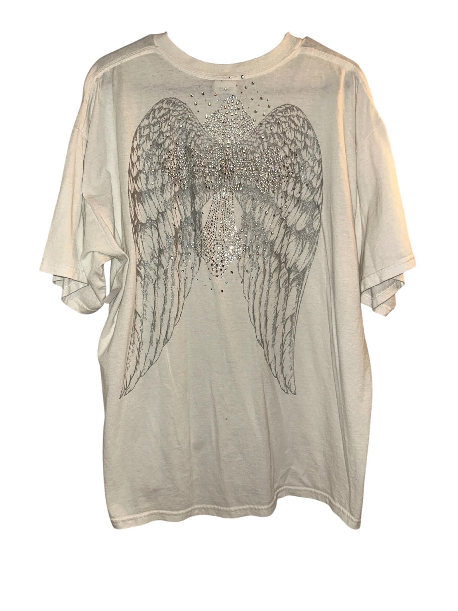 Women’s Angel Wings Graphic Tee by Gildan Rhinestone Cross Casual Western Style Shirt