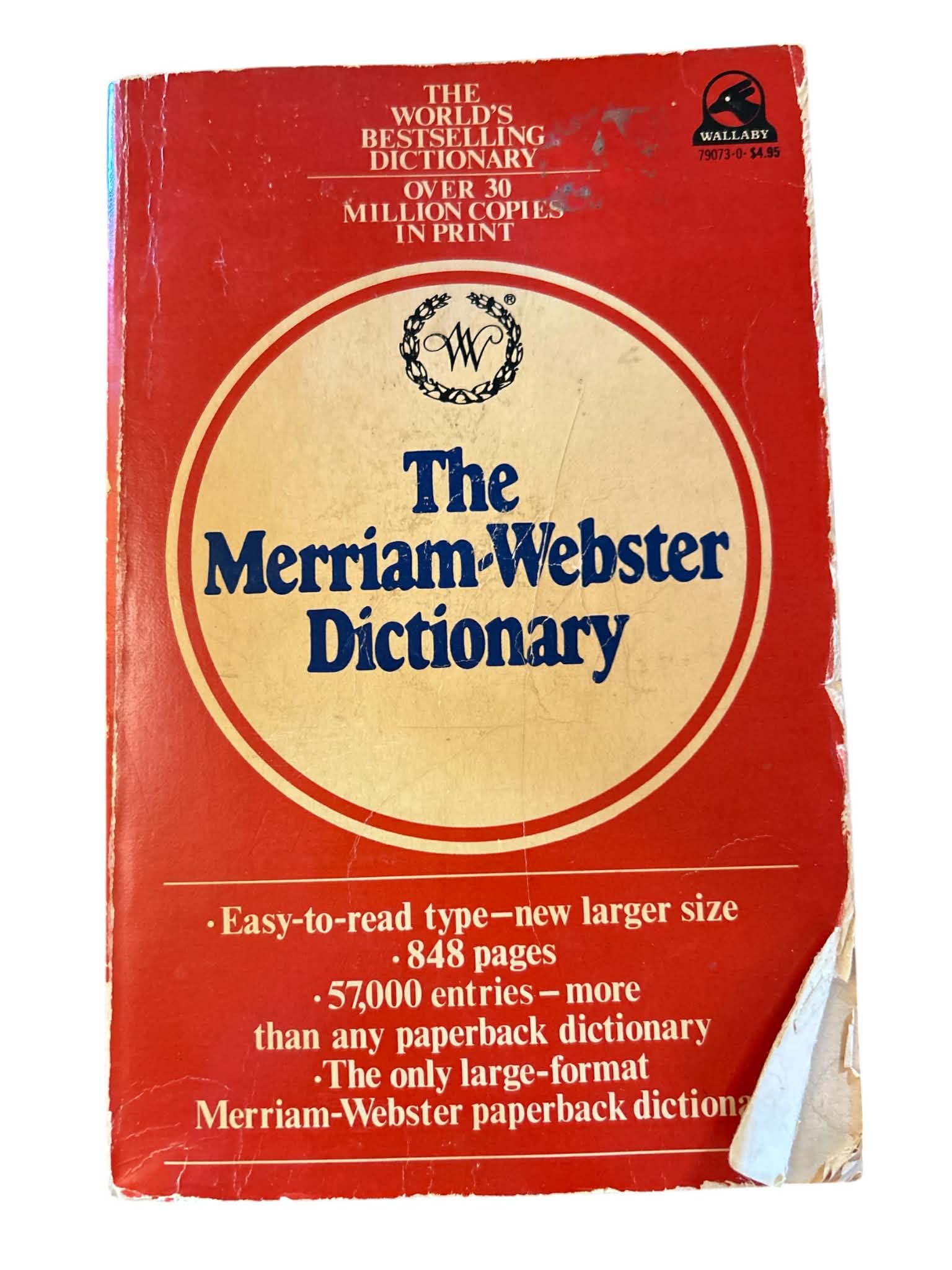 Merriam Webster Dictionary Large Format Paperback Reference Book Vintage Educational