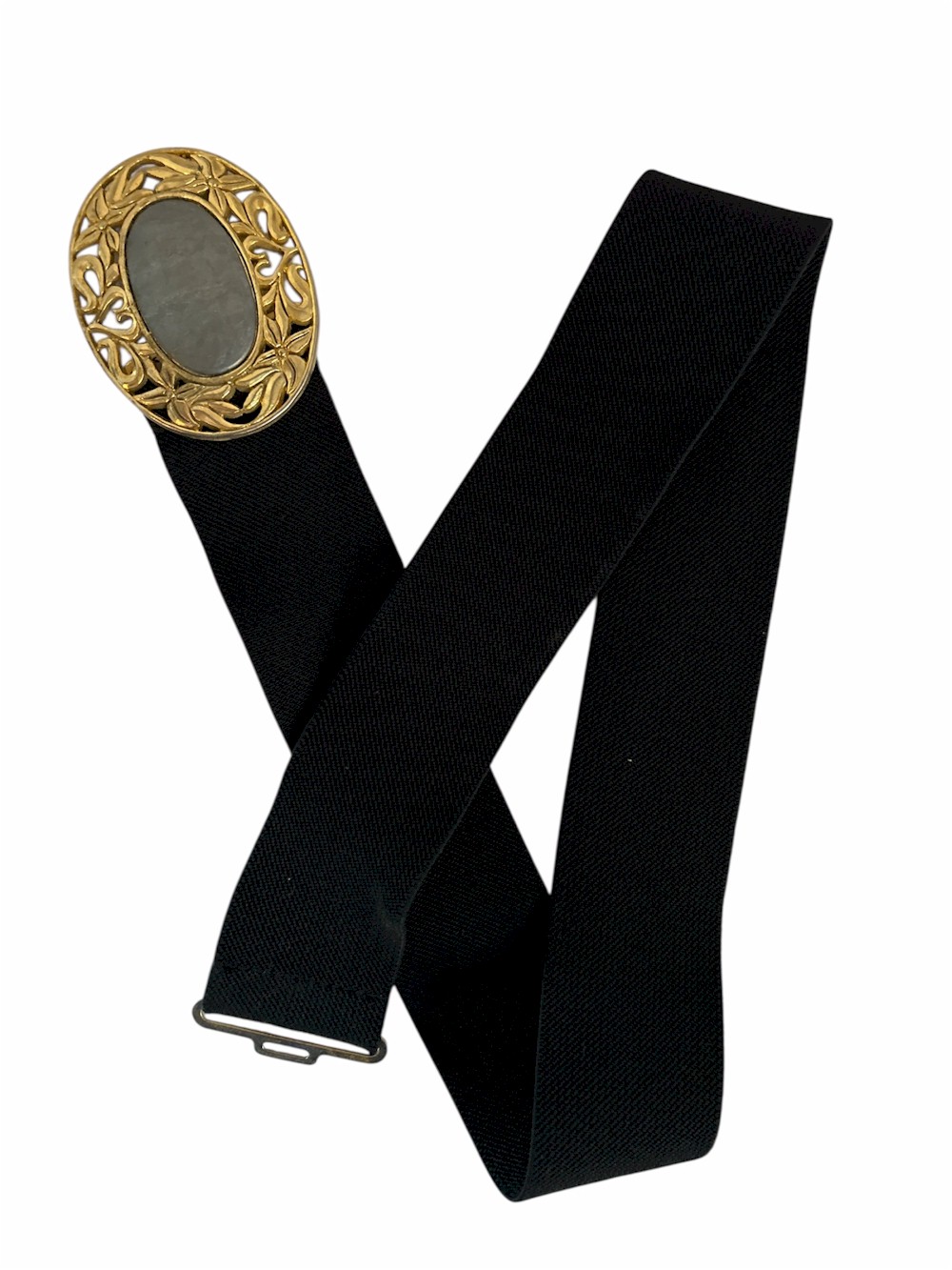 36" - Vintage Black Belt with Ornate Gold Buckle