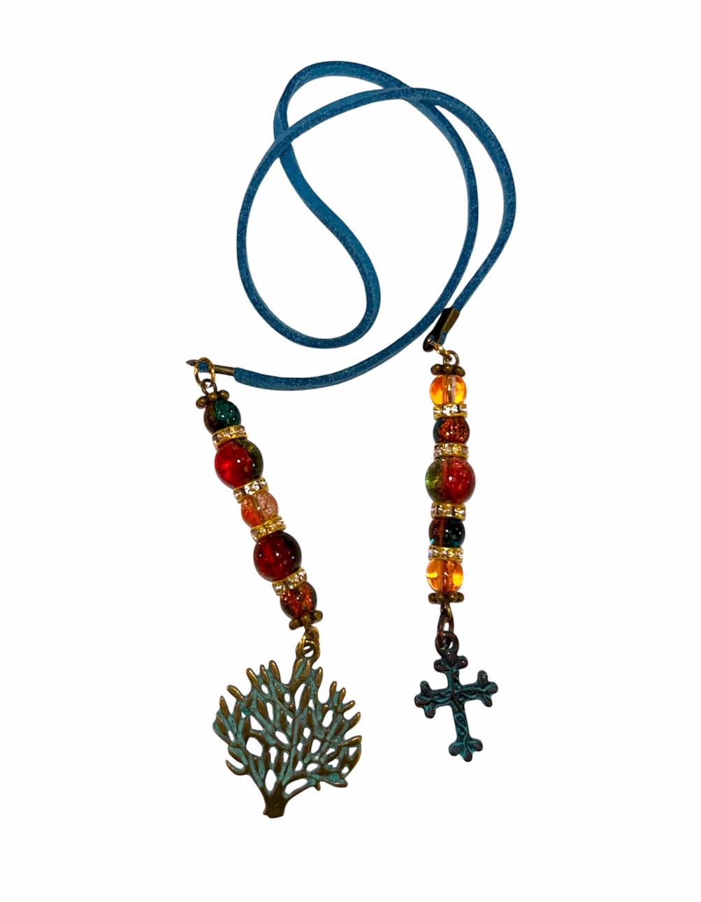 Leather Cord Bookmark with Glass Beads and Charms