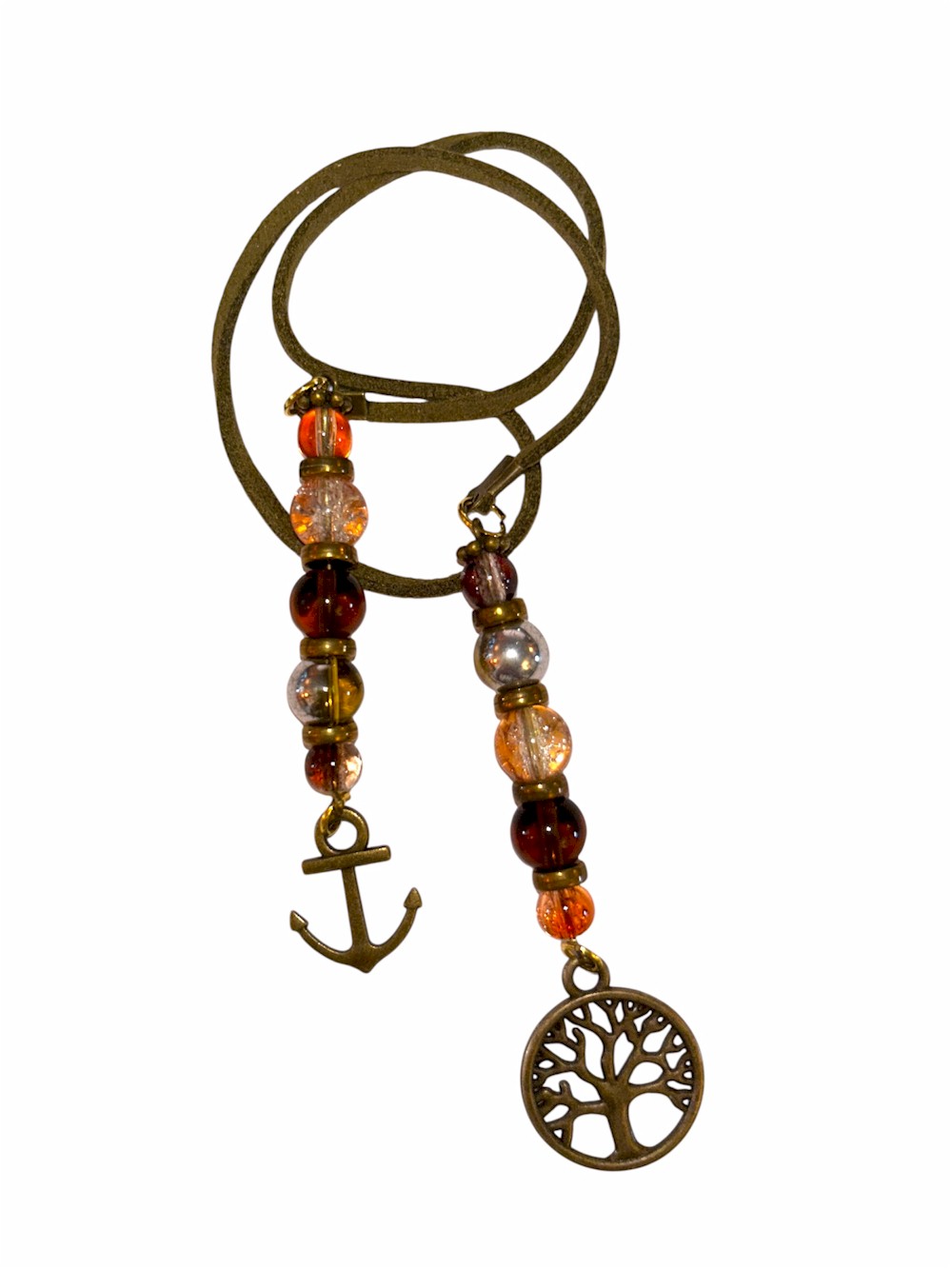 Leather Cord Bookmark with Glass Beads & Charms