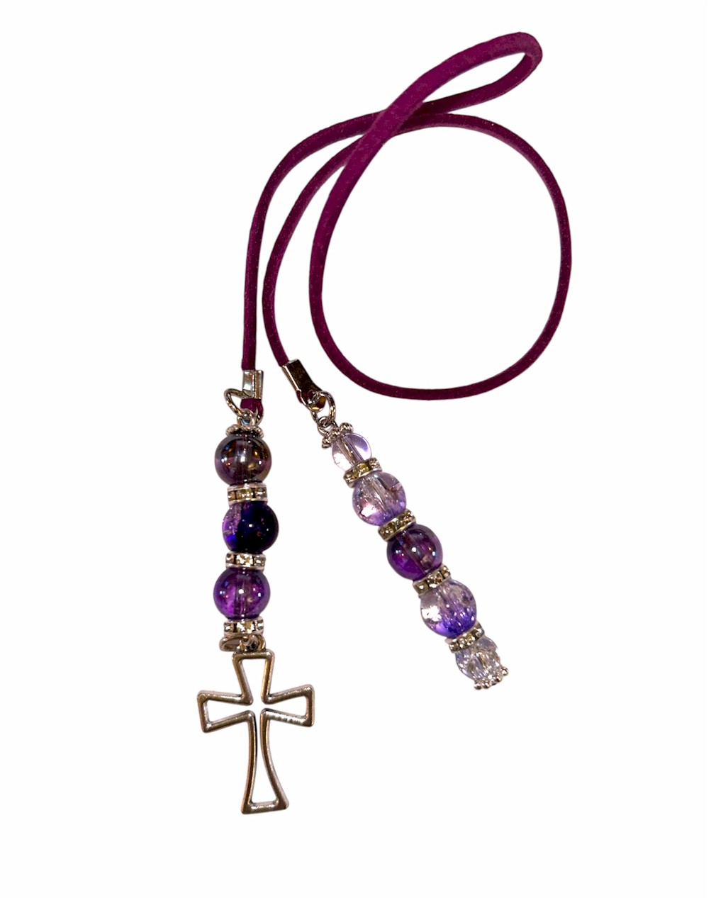 Leather Cord Bookmark with Glass Beads and Cross Charm