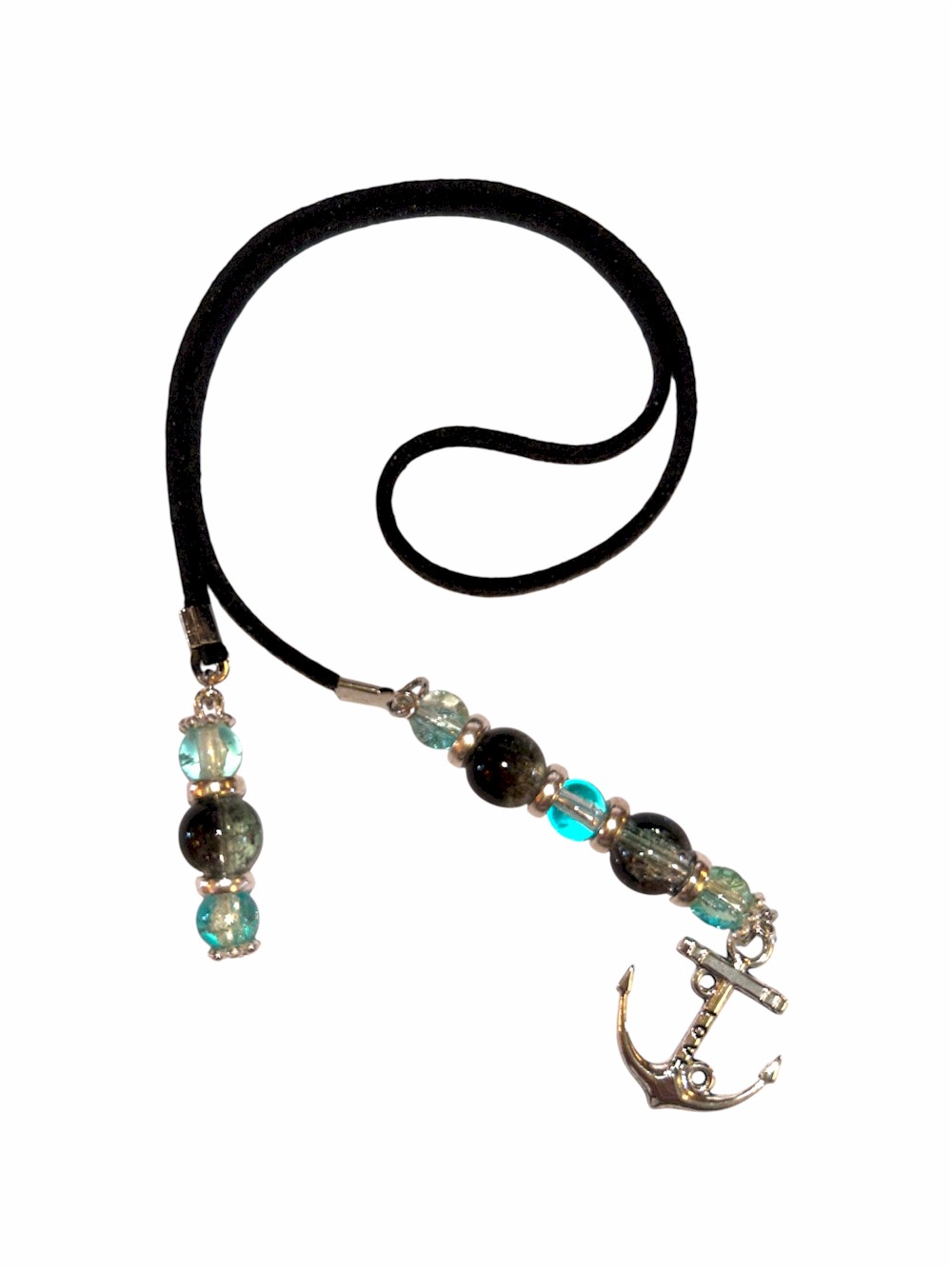 Leather Cord Bookmark - Anchor Charm & Glass Beads
