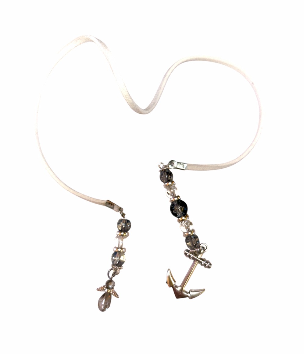 Leather Cord Bookmark with Anchor Charm & Beads