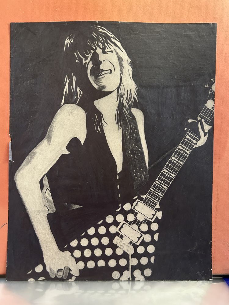 Randy Rhoads 1980s Hand-Drawn Art 16x20 Signed by Artist Mint