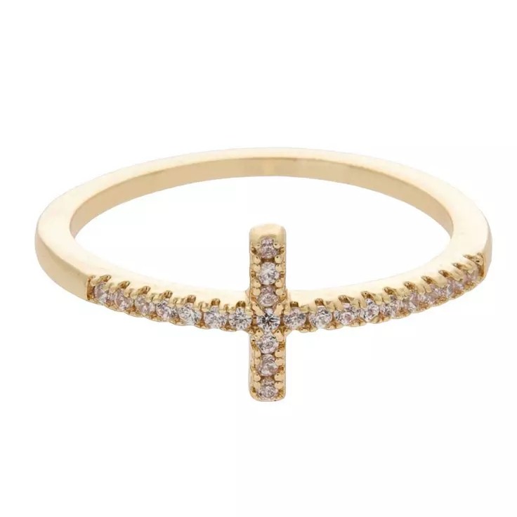 Rhinestone Cross Ring - Elegant Gold-Tone Accents