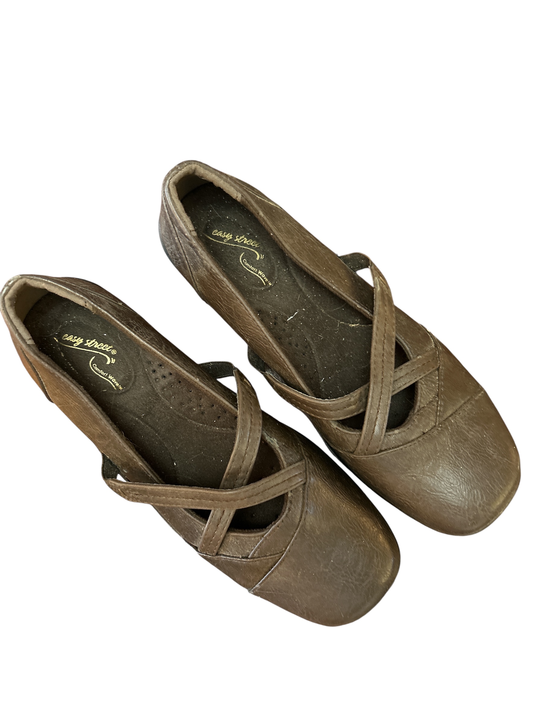 Women's Easy Street Comfort Woven Brown Leather Flats Shoes