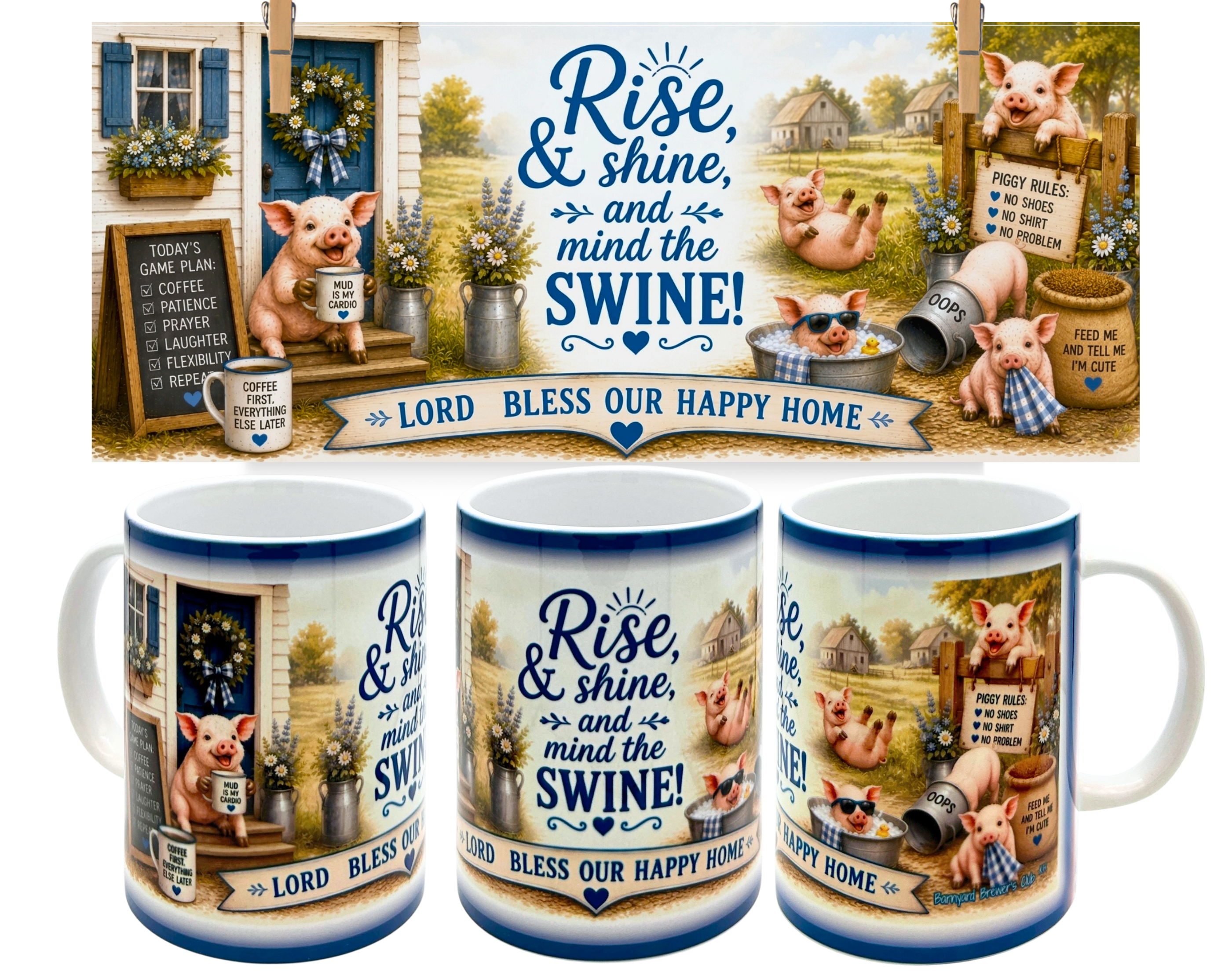  Cute Pig Coffee Mug 15oz Funny Farmhouse Christian Faith Gift Barnyard Brewers