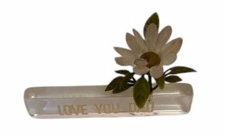 Glass flower paperweight – “I Love You” inscription